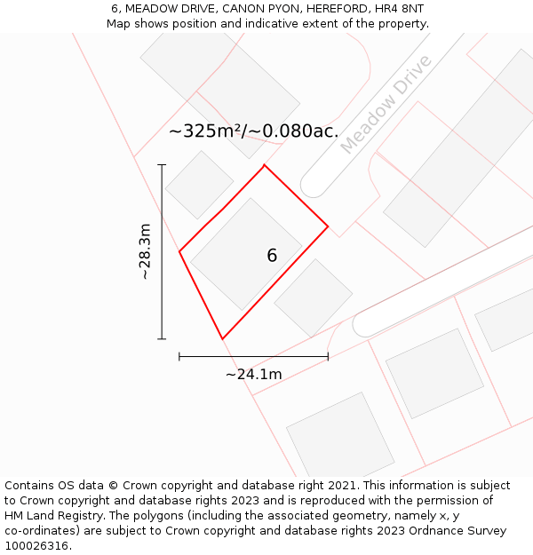 6, MEADOW DRIVE, CANON PYON, HEREFORD, HR4 8NT: Plot and title map