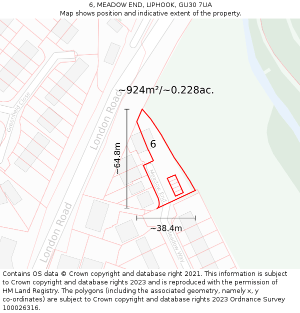 6, MEADOW END, LIPHOOK, GU30 7UA: Plot and title map