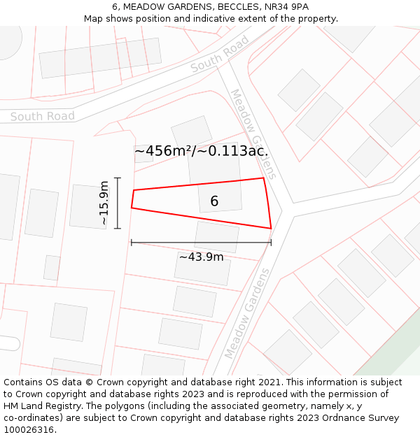 6, MEADOW GARDENS, BECCLES, NR34 9PA: Plot and title map