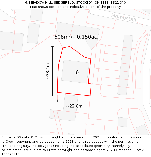 6, MEADOW HILL, SEDGEFIELD, STOCKTON-ON-TEES, TS21 3NX: Plot and title map