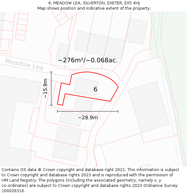 6, MEADOW LEA, SILVERTON, EXETER, EX5 4HJ: Plot and title map