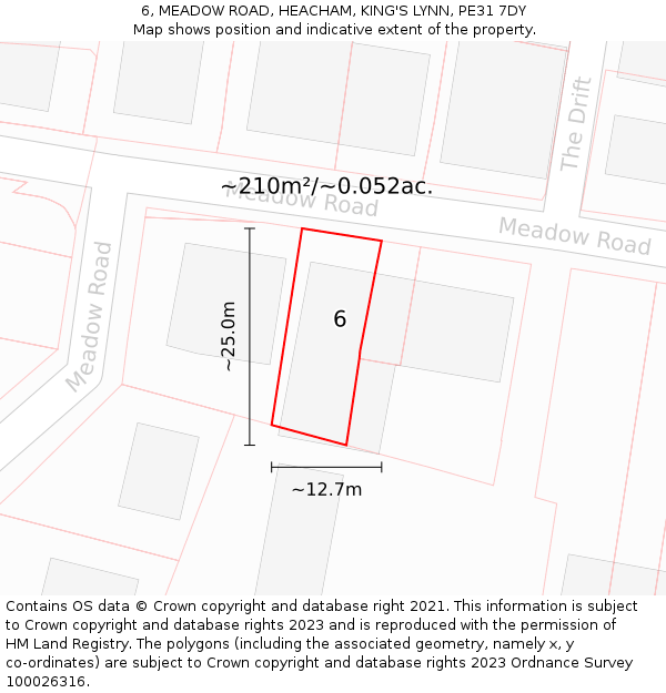 6, MEADOW ROAD, HEACHAM, KING'S LYNN, PE31 7DY: Plot and title map
