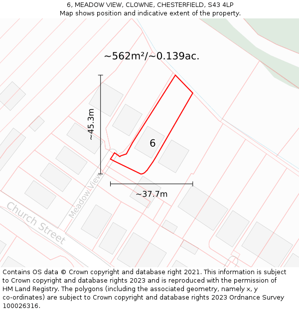 6, MEADOW VIEW, CLOWNE, CHESTERFIELD, S43 4LP: Plot and title map