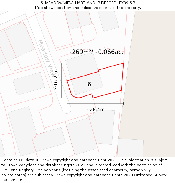 6, MEADOW VIEW, HARTLAND, BIDEFORD, EX39 6JB: Plot and title map