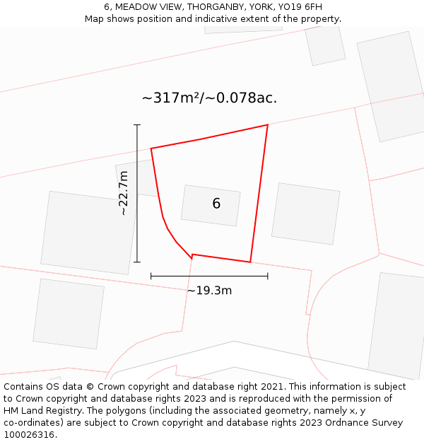 6, MEADOW VIEW, THORGANBY, YORK, YO19 6FH: Plot and title map