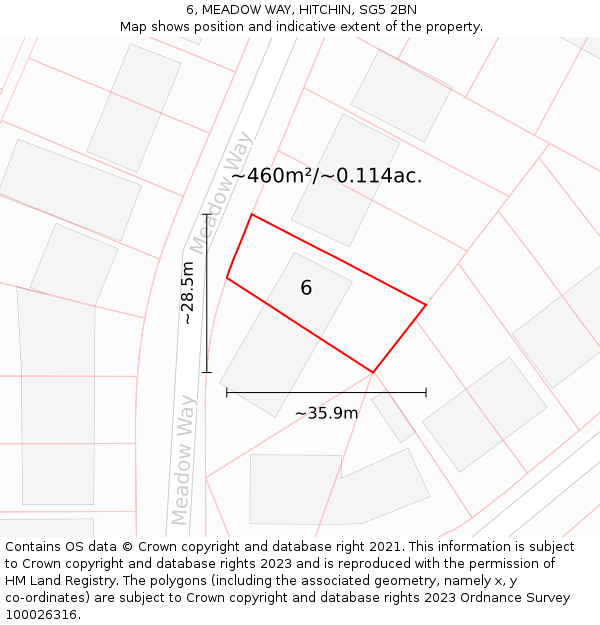 6, MEADOW WAY, HITCHIN, SG5 2BN: Plot and title map