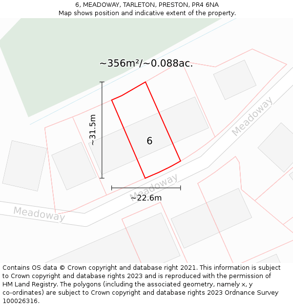 6, MEADOWAY, TARLETON, PRESTON, PR4 6NA: Plot and title map