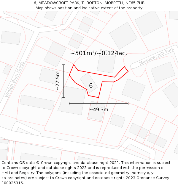 6, MEADOWCROFT PARK, THROPTON, MORPETH, NE65 7HR: Plot and title map