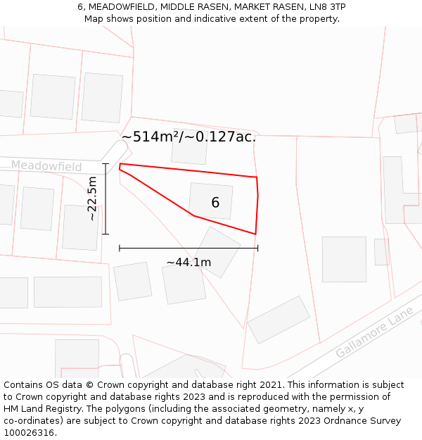 6, MEADOWFIELD, MIDDLE RASEN, MARKET RASEN, LN8 3TP: Plot and title map