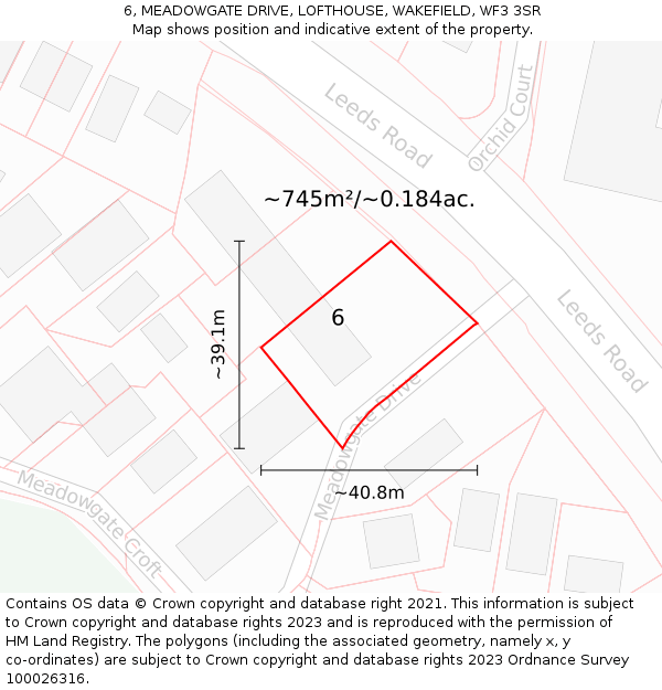 6, MEADOWGATE DRIVE, LOFTHOUSE, WAKEFIELD, WF3 3SR: Plot and title map