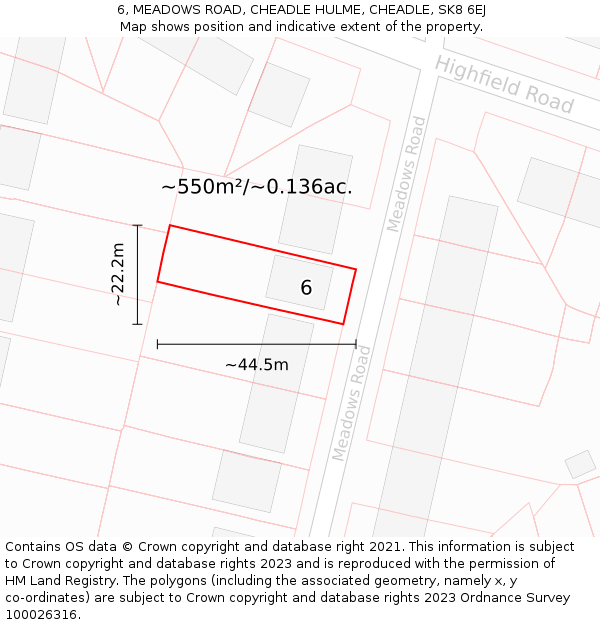 6, MEADOWS ROAD, CHEADLE HULME, CHEADLE, SK8 6EJ: Plot and title map