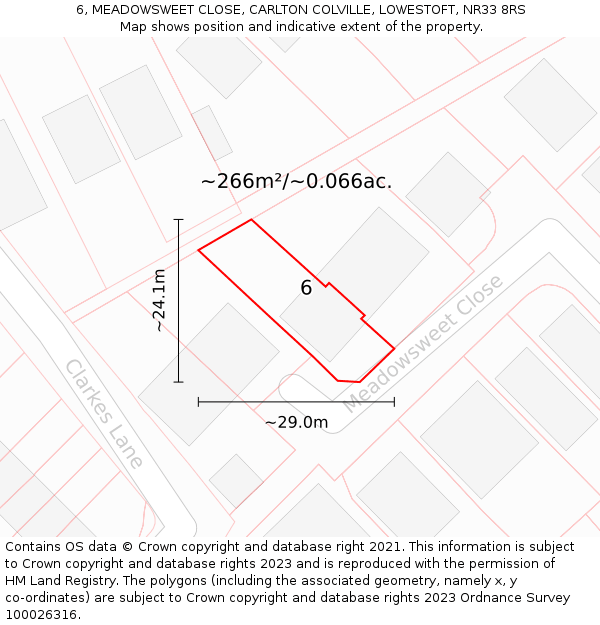 6, MEADOWSWEET CLOSE, CARLTON COLVILLE, LOWESTOFT, NR33 8RS: Plot and title map