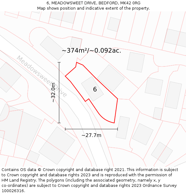 6, MEADOWSWEET DRIVE, BEDFORD, MK42 0RG: Plot and title map
