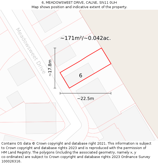 6, MEADOWSWEET DRIVE, CALNE, SN11 0UH: Plot and title map