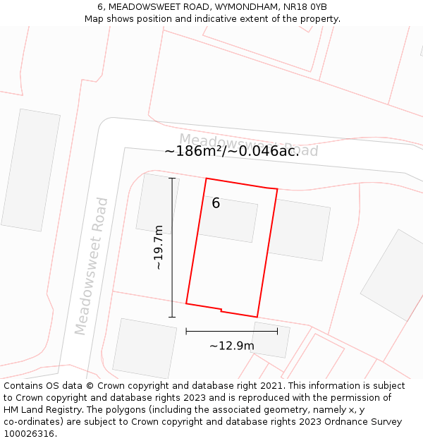 6, MEADOWSWEET ROAD, WYMONDHAM, NR18 0YB: Plot and title map