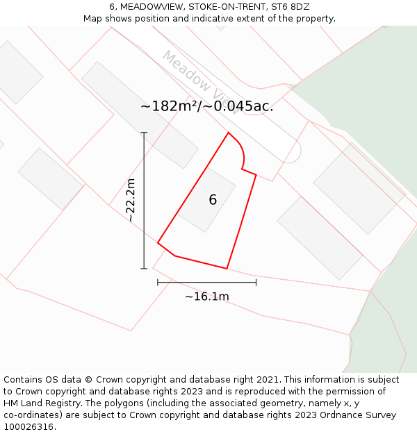 6, MEADOWVIEW, STOKE-ON-TRENT, ST6 8DZ: Plot and title map