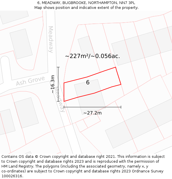 6, MEADWAY, BUGBROOKE, NORTHAMPTON, NN7 3PL: Plot and title map