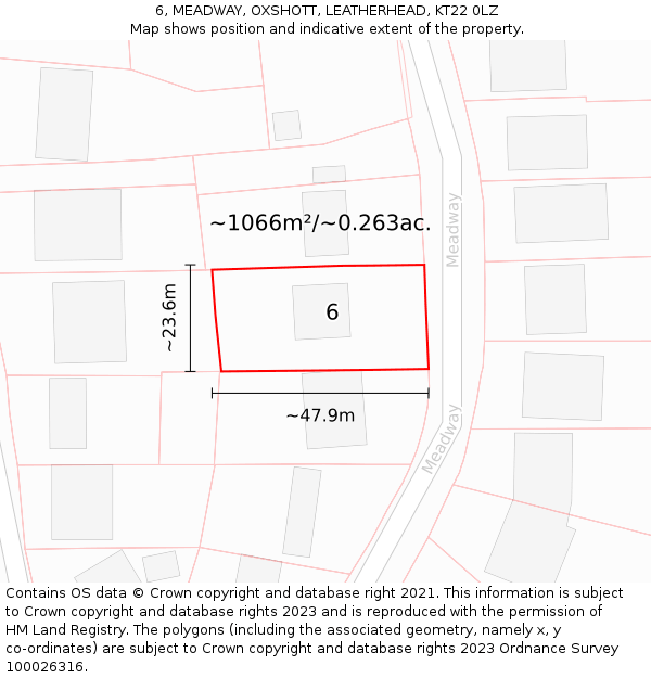 6, MEADWAY, OXSHOTT, LEATHERHEAD, KT22 0LZ: Plot and title map