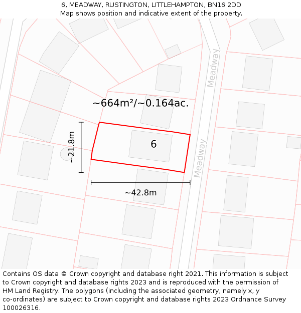 6, MEADWAY, RUSTINGTON, LITTLEHAMPTON, BN16 2DD: Plot and title map