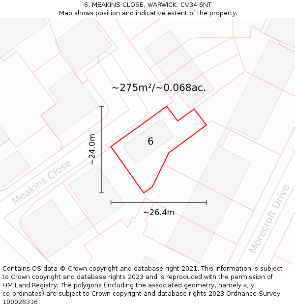 6, MEAKINS CLOSE, WARWICK, CV34 6NT: Plot and title map