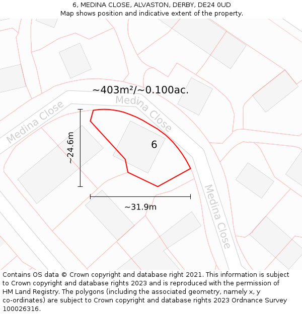 6, MEDINA CLOSE, ALVASTON, DERBY, DE24 0UD: Plot and title map