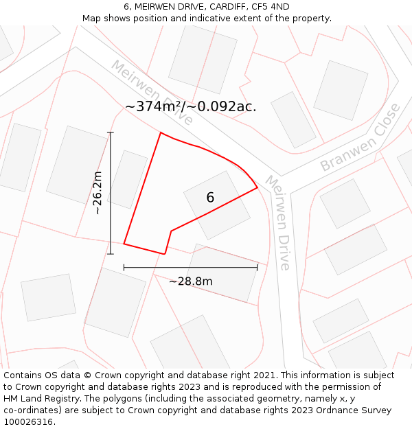 6, MEIRWEN DRIVE, CARDIFF, CF5 4ND: Plot and title map