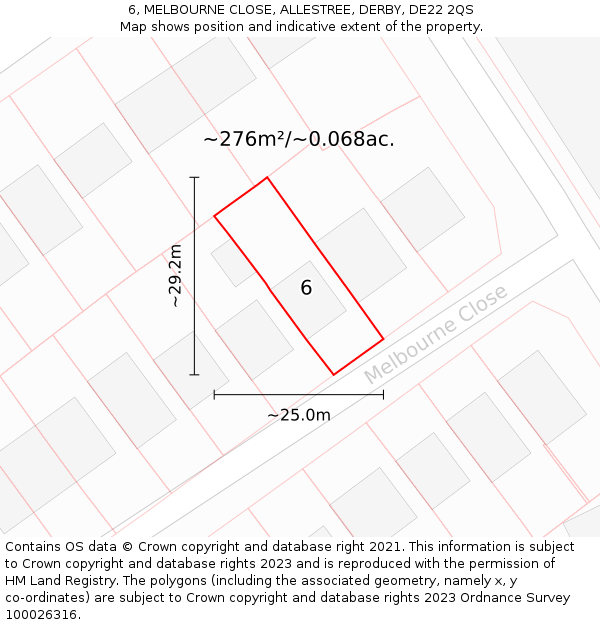 6, MELBOURNE CLOSE, ALLESTREE, DERBY, DE22 2QS: Plot and title map