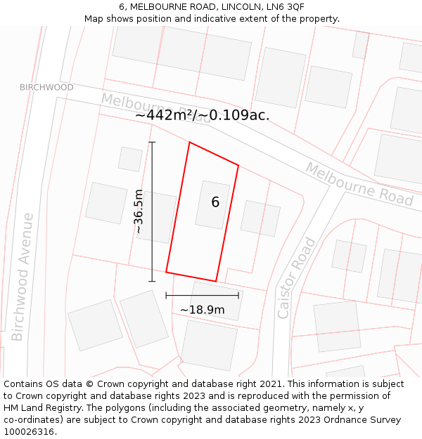 6, MELBOURNE ROAD, LINCOLN, LN6 3QF: Plot and title map