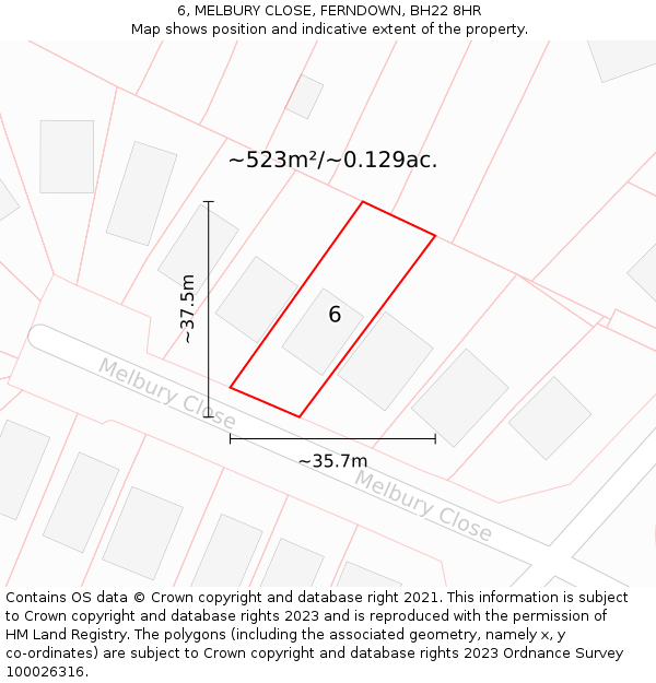 6, MELBURY CLOSE, FERNDOWN, BH22 8HR: Plot and title map