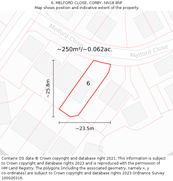 6, MELFORD CLOSE, CORBY, NN18 8NF: Plot and title map