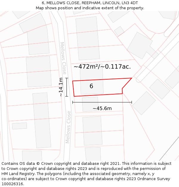6, MELLOWS CLOSE, REEPHAM, LINCOLN, LN3 4DT: Plot and title map