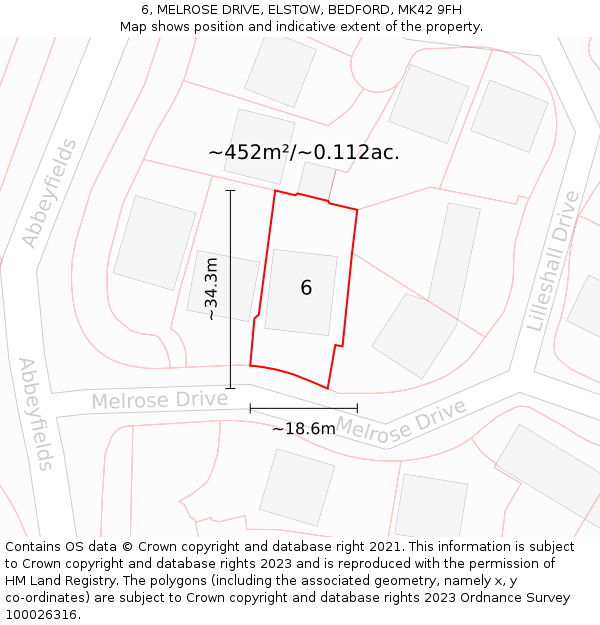 6, MELROSE DRIVE, ELSTOW, BEDFORD, MK42 9FH: Plot and title map