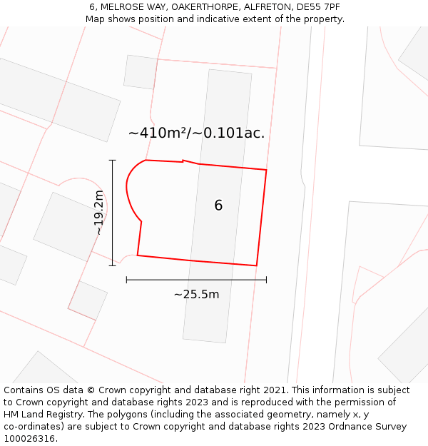 6, MELROSE WAY, OAKERTHORPE, ALFRETON, DE55 7PF: Plot and title map