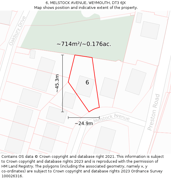 6, MELSTOCK AVENUE, WEYMOUTH, DT3 6JX: Plot and title map