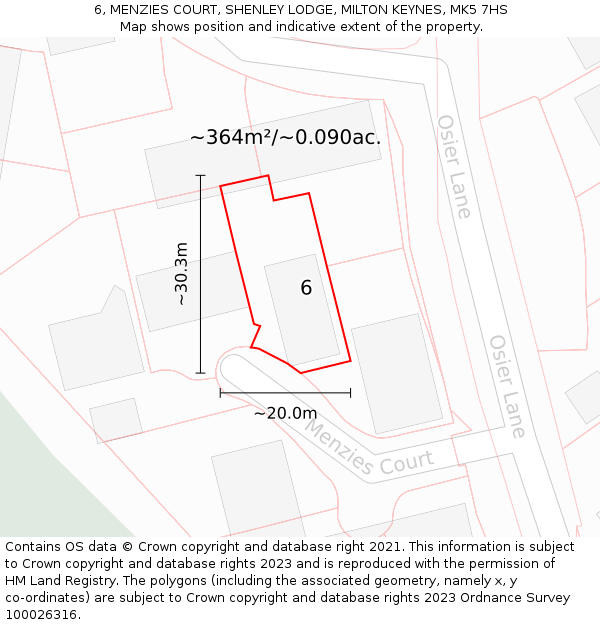6, MENZIES COURT, SHENLEY LODGE, MILTON KEYNES, MK5 7HS: Plot and title map