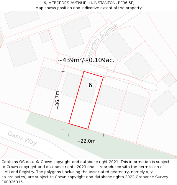 6, MERCEDES AVENUE, HUNSTANTON, PE36 5EJ: Plot and title map