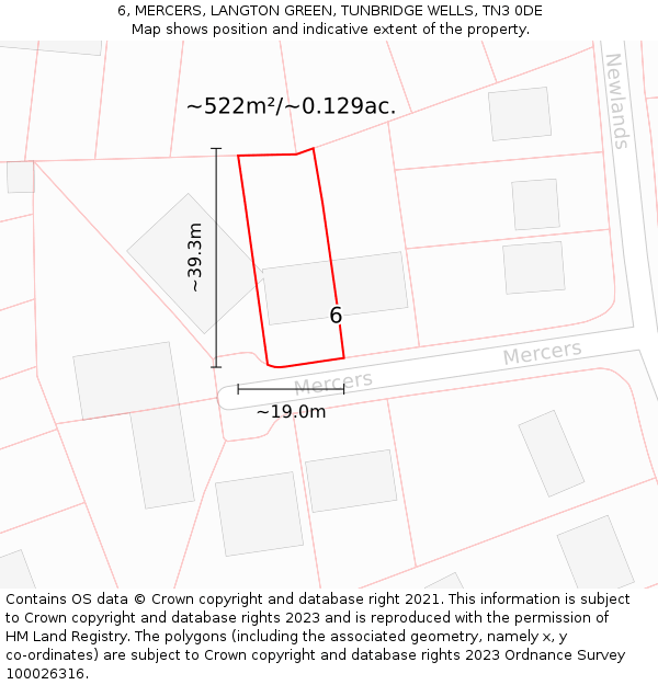 6, MERCERS, LANGTON GREEN, TUNBRIDGE WELLS, TN3 0DE: Plot and title map