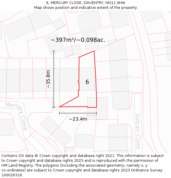 6, MERCURY CLOSE, DAVENTRY, NN11 9HW: Plot and title map