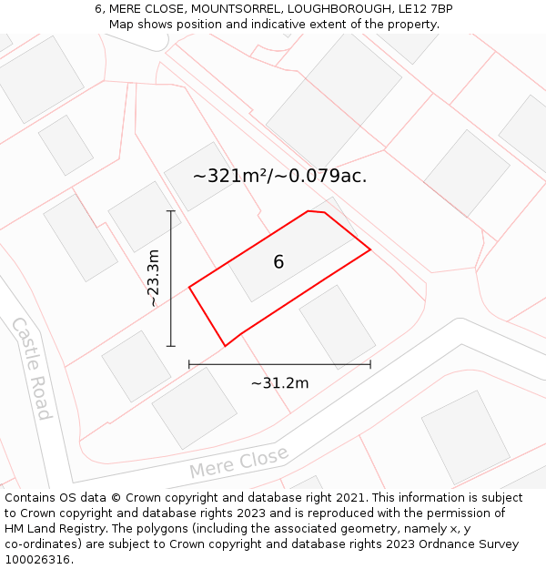 6, MERE CLOSE, MOUNTSORREL, LOUGHBOROUGH, LE12 7BP: Plot and title map