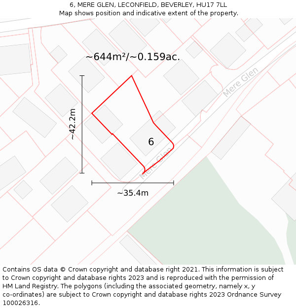 6, MERE GLEN, LECONFIELD, BEVERLEY, HU17 7LL: Plot and title map