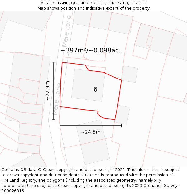 6, MERE LANE, QUENIBOROUGH, LEICESTER, LE7 3DE: Plot and title map