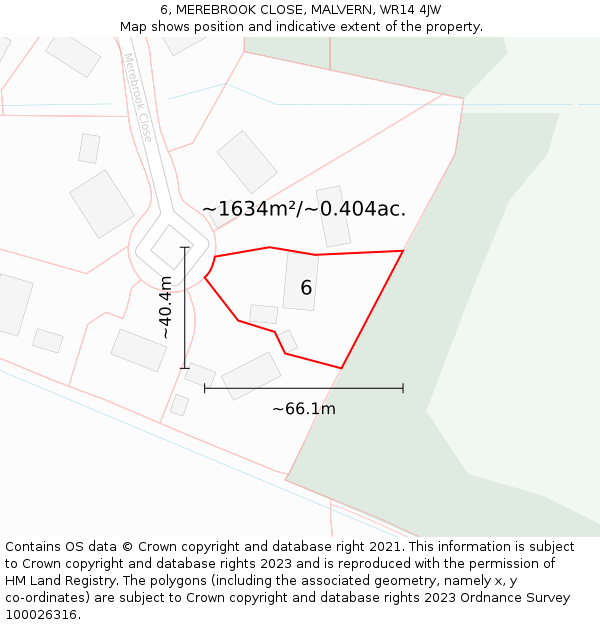 6, MEREBROOK CLOSE, MALVERN, WR14 4JW: Plot and title map