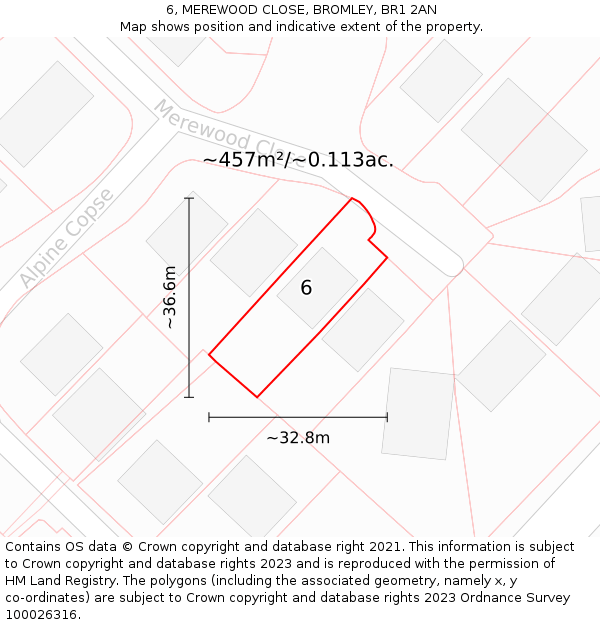 6, MEREWOOD CLOSE, BROMLEY, BR1 2AN: Plot and title map