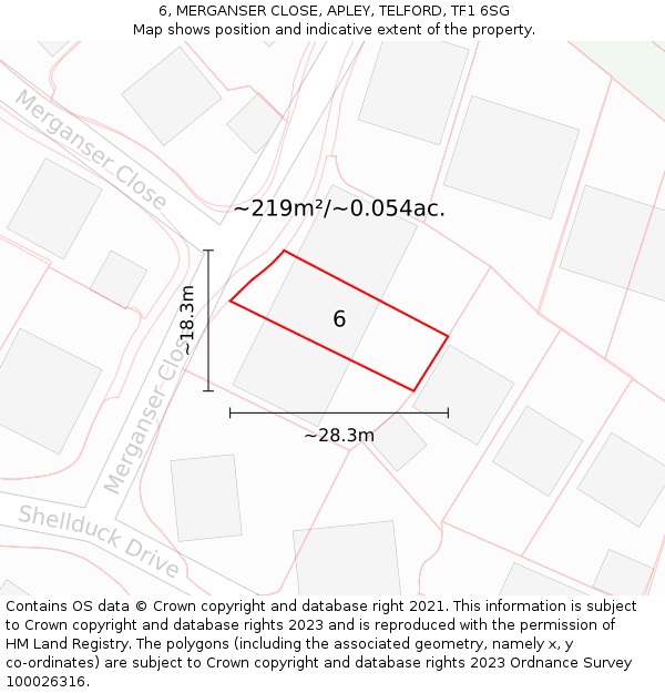 6, MERGANSER CLOSE, APLEY, TELFORD, TF1 6SG: Plot and title map
