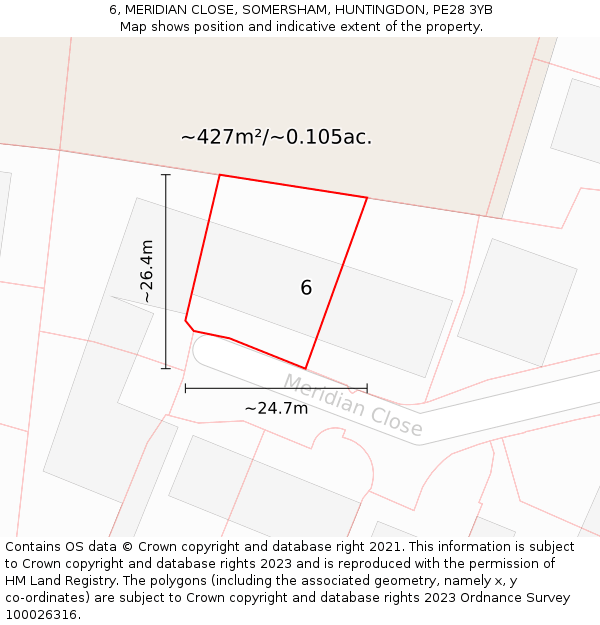 6, MERIDIAN CLOSE, SOMERSHAM, HUNTINGDON, PE28 3YB: Plot and title map