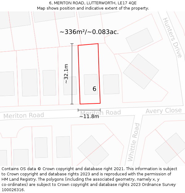 6, MERITON ROAD, LUTTERWORTH, LE17 4QE: Plot and title map
