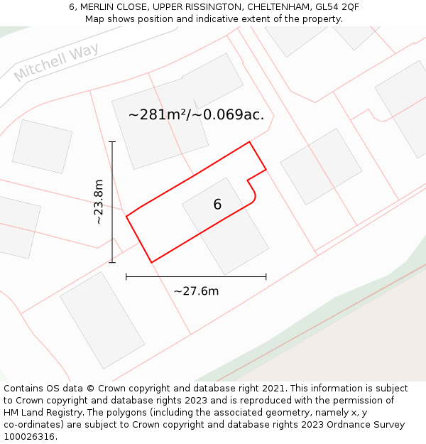 6, MERLIN CLOSE, UPPER RISSINGTON, CHELTENHAM, GL54 2QF: Plot and title map