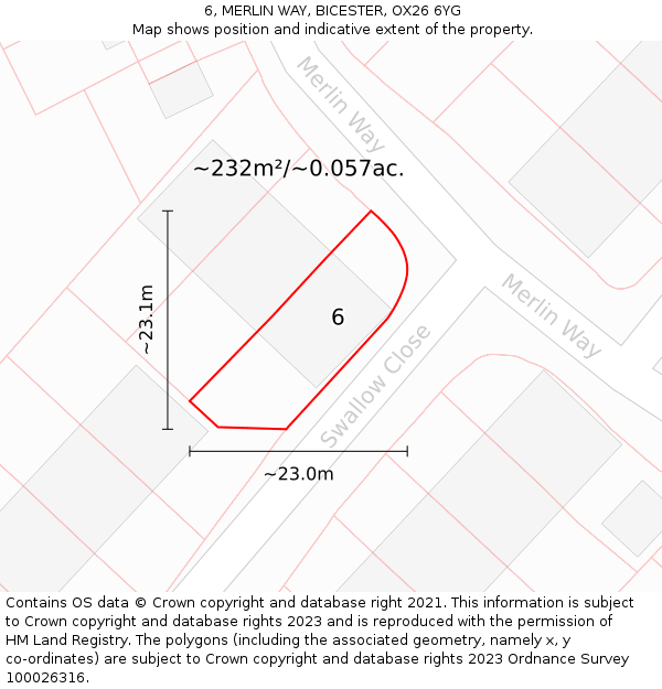 6, MERLIN WAY, BICESTER, OX26 6YG: Plot and title map