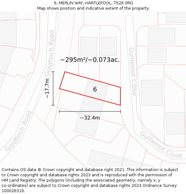 6, MERLIN WAY, HARTLEPOOL, TS26 0RG: Plot and title map