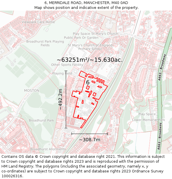 6, MERRIDALE ROAD, MANCHESTER, M40 0AD: Plot and title map